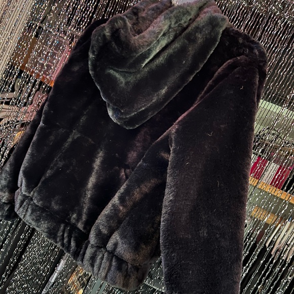 Wild Fable (Target) Black Faux Fur Hooded Zip Up - Picture 3 of 5